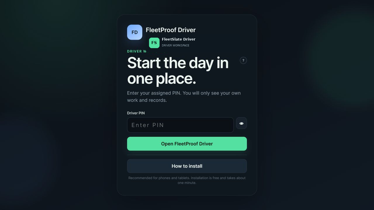 FleetSlate Driver sign-in screen