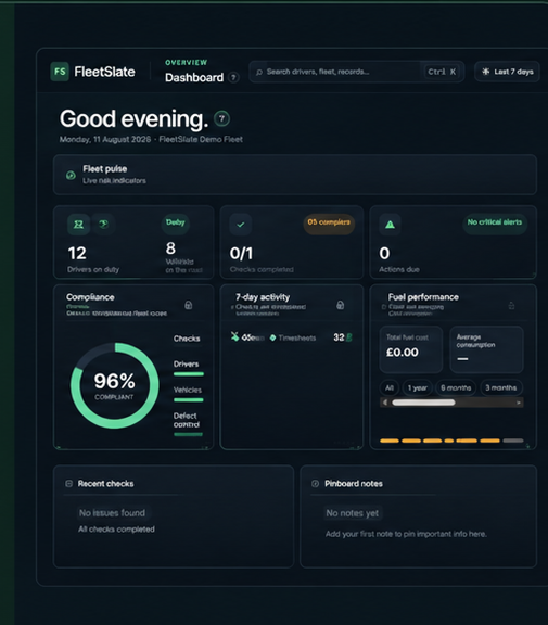 FleetSlate Office live dashboard